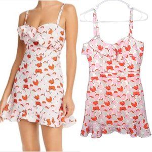 Black Halo Zalda Flounce Ruffle Hem Mini Dress in Candied Tulips Floral Print